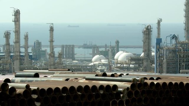 Petrochemical plant at Asalouyeh, Iran. Asalouyeh is the onshore location for the phased development of Iranian part of Pars gas field, the largest gas field in the world