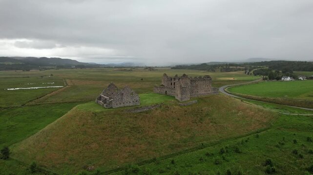 Ruthven barracks in Scotland from drone perspective - medieval castle for soldiers