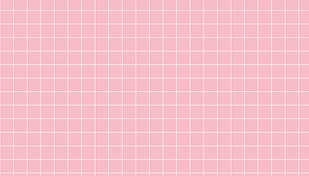 Seamless pink square tile pattern with white grid lines for bathroom or kitchen wall