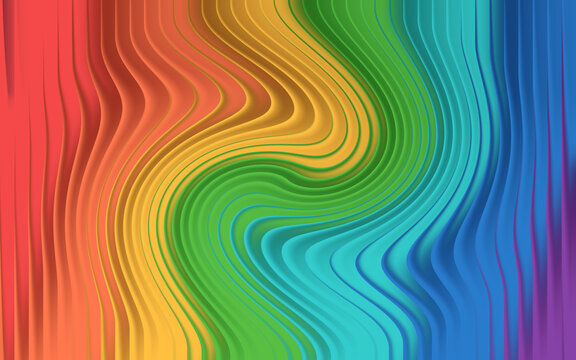 Abstract rainbow background with wavy vertical lines and soft shadows