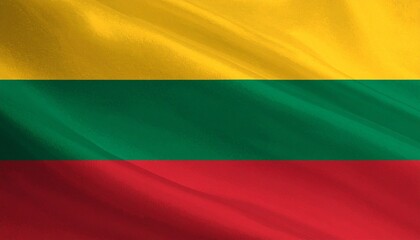 Obraz premium Lithuania national flag with yellow, green, red stripes.