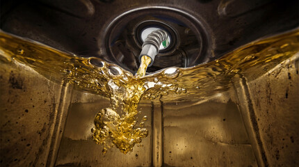 Refilling fuel view from inside of gas tank of a car © nexusseven