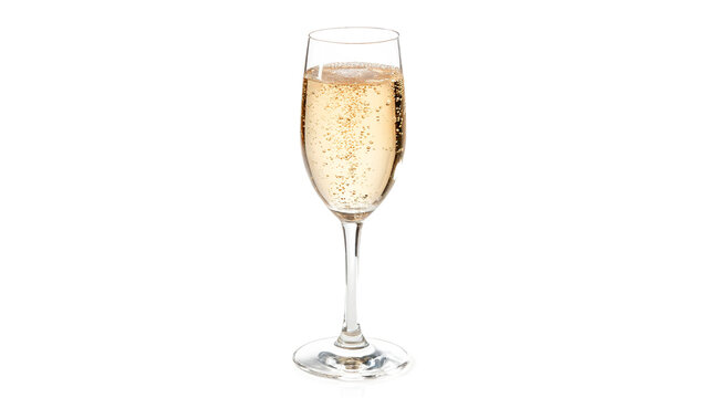 Sparkling drink champagne served in a clear glass isolated on transparent background	