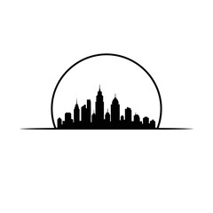 Obraz premium Black silhouette of city skyline buildings.