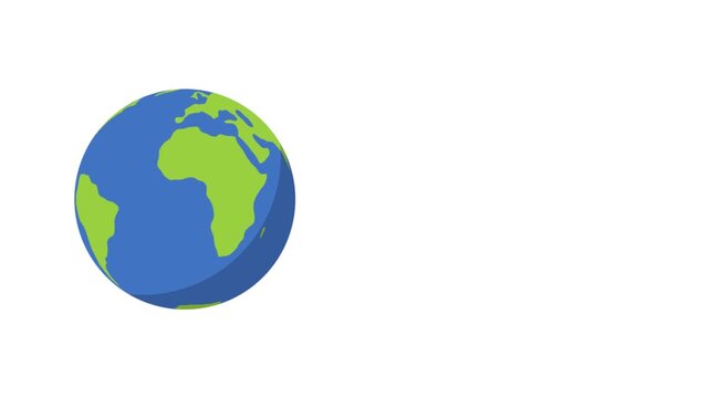 Flat design Earth globe spinning on the left side with copy space on white background.