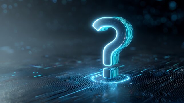 Neon Question Mark on Digital Circuit Board