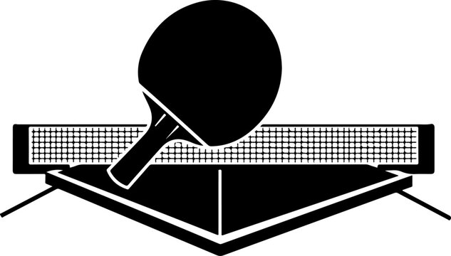 Black vector ping pong racket and table icon