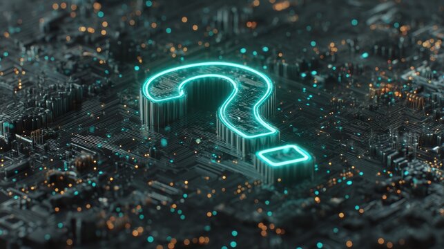 Neon Question Mark on Circuit Board