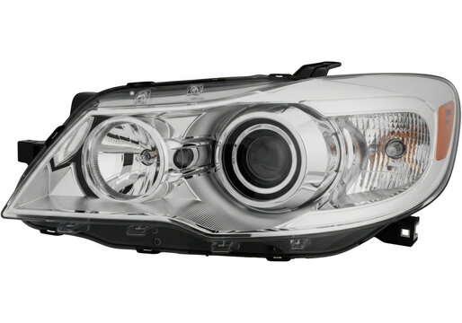 Modern car headlight with clear lens isolated on transparent background