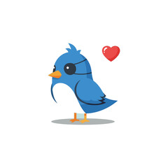 Obraz premium Cool blue bird with sunglasses and a heart floating nearby