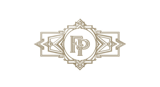 Art Deco monogram logo with ornate F and P letters