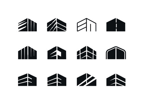 metal cladding. Icon set. Set Logo of metal cladding: industrial building exterior. harmonious logo variations of the same emblematic concept, each with