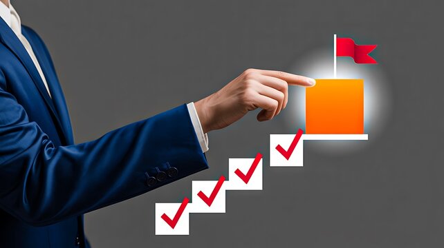 Corporate hand selecting success goal with checklist and red marker business planning concept