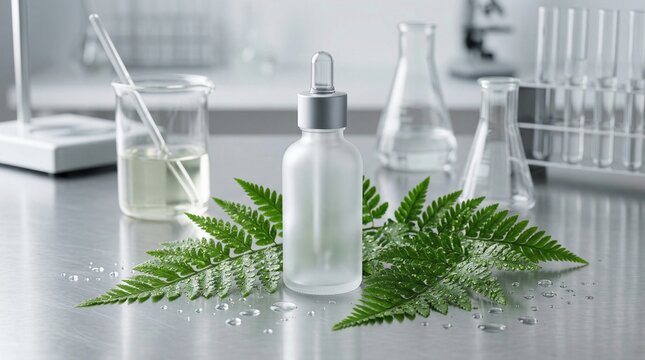 깨끗한 연구실 배경의 식물성 바이오 화장품 원료 추출 연출