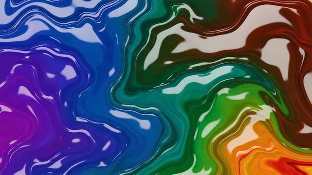 Abstract rainbow liquid motion background with dynamic swirling patterns and vibrant colorful fluid flow