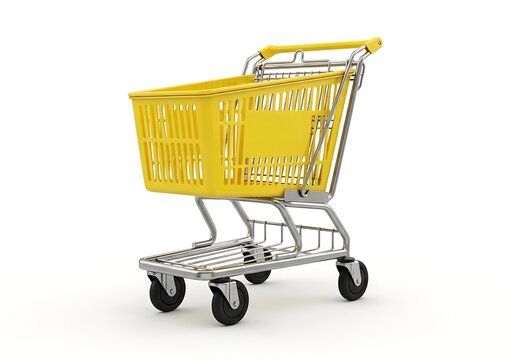 A yellow shopping cart on wheels