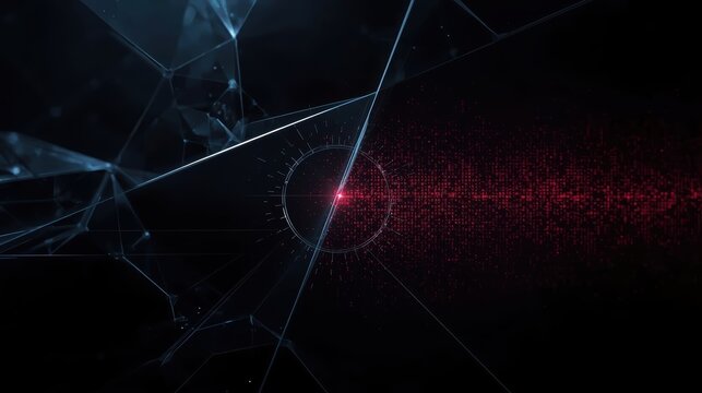 Abstract visualization of a zero day exploit in a dark cyber environment with glowing red and blue lines