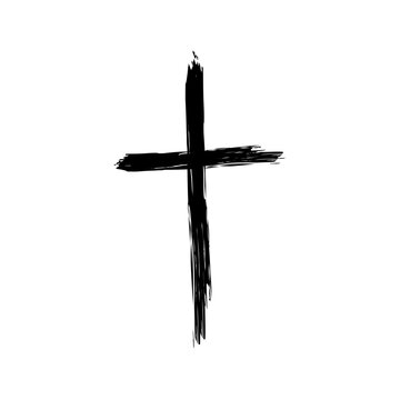 Christian cross icon. Brush stroke Vector. Hand drawn symbol. Religious black sign. Manual vector only. No autotrace used.