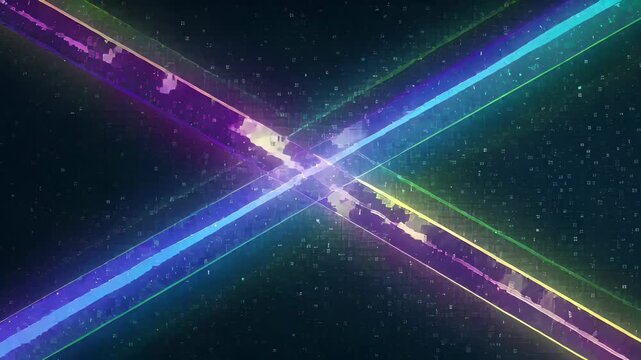 Neon light cross digital glitch matrix grid futuristic beam colorful neon green magenta glowing crossed light beams pixelated texture dark matrix background dynamic futuristic energy luminous