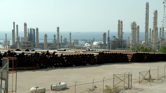 Petrochemical plant at Asalouyeh, Iran. Asalouyeh is the onshore location for the phased development of Iranian part of Pars gas field, the largest gas field in the world