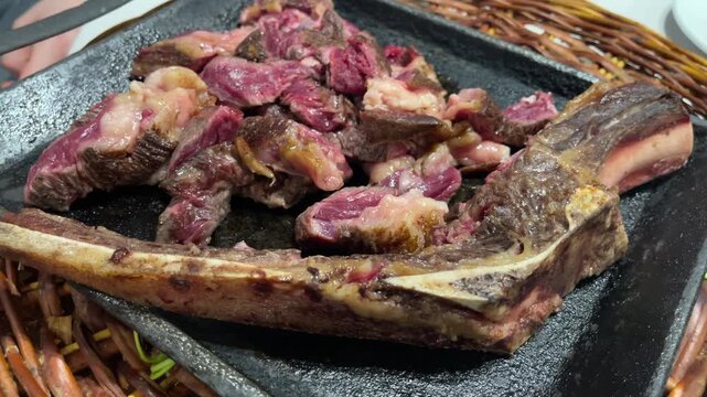 Juicy Entrecote Steak Grilling on BBQ