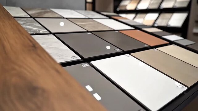 Discover a wide selection of modern ceramic and porcelain tiles in a showroom, perfect for home renovation and interior design projects