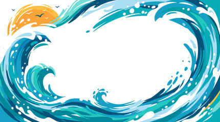 Fototapeta premium Vibrant abstract illustration of crashing ocean waves under a bright sun, evoking a sense of dynamic movement and natural beauty.