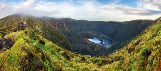 Volcano landscape - Panorama of crater caldeira in Faial island - Azores, Portugal
