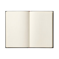 Naklejka premium Open notebook displaying blank pages for writing or sketching on a white background