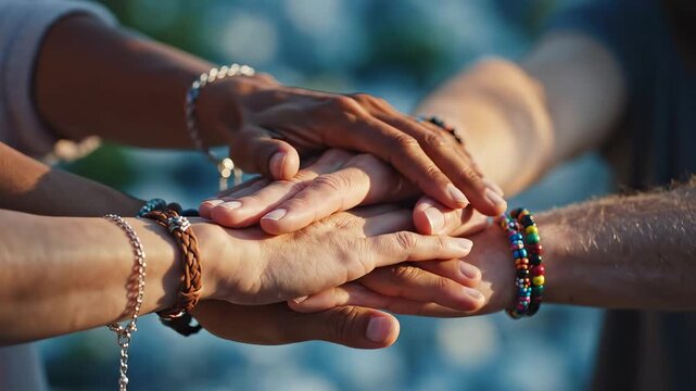 Hands stacked together in unity