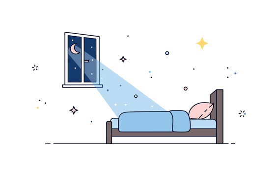 Moonlight streaming through a window onto a bed quiet nighttime bedroom scene with a soft moonbeam entering through a simple window and falling gently across a