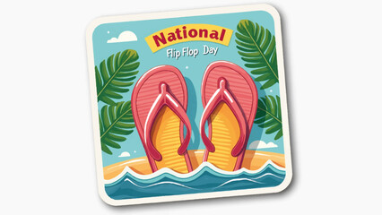 Naklejka premium Vector illustration of red flip flops on beach for National Flip Flop Day