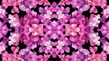 Fototapeta premium Vibrant Floral Pattern with Shades of Pink and Purple on Black Background