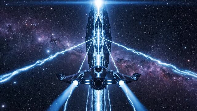 Space ship in cosmic energy beams