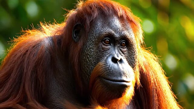 Close Up Portrait of an Orangutan in Golden Sunlight
