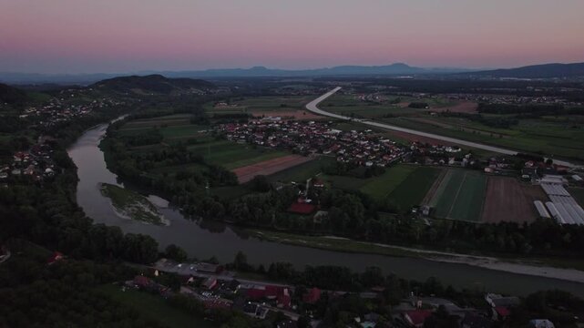 Evening view of river Drava near maribor, Slovenia