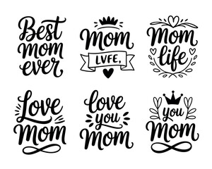 Fototapeta premium A collection of black and white illustrations featuring inspirational quotes and phrases for Mother's Day