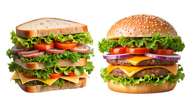 Classic Sandwich and Burger on Transparent Background
