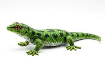 Fototapeta premium Green gecko lizard with black spots isolated on white background