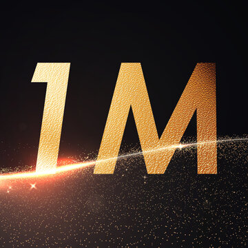 Golden 1M Celebration Typography with Sparkling Light Trail on Dark Background