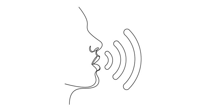 Person speaking with sound waves voice communication concept minimal line art illustration