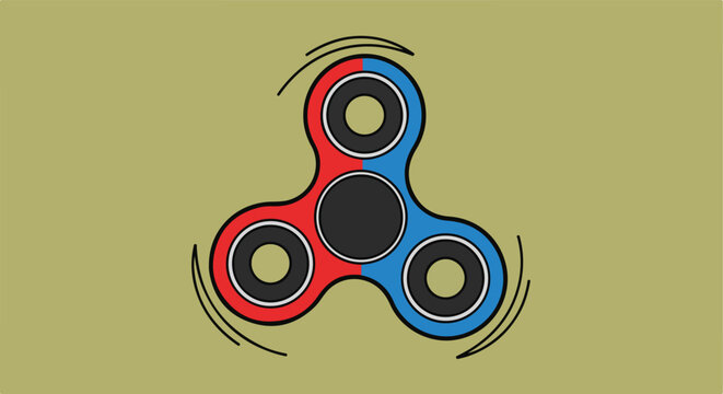 Simple vector illustration of a three-pronged fidget spinner in red and blue