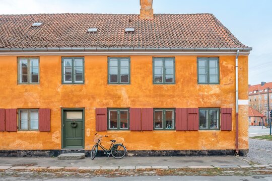 Historic Yellow Houses Of Nyboder District In Copenhagen, Denmark