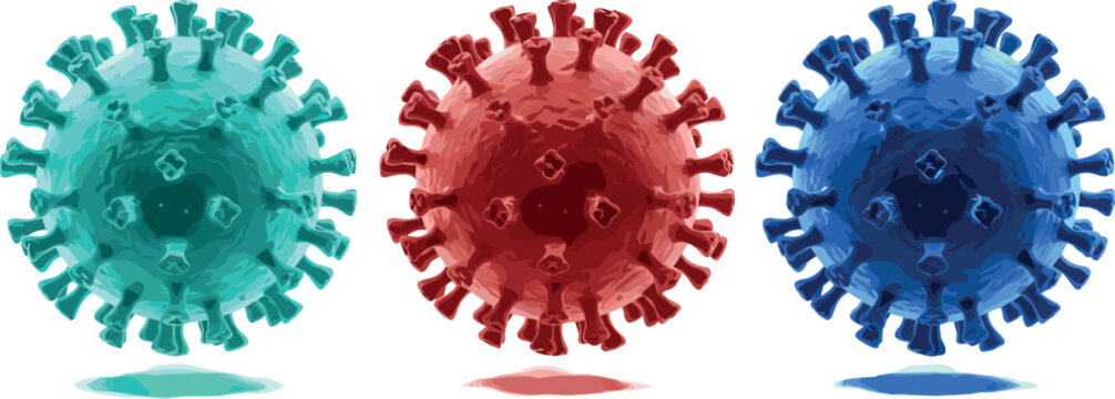 Realistic virus cells set in different colors with detailed 3D style isolated on light background for medical science research and healthcare concept