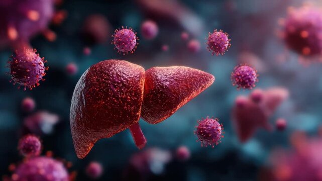 Liver and Viruses: A conceptual illustration depicting the liver under attack from viruses, representing the complex interplay of human health and infectious diseases.