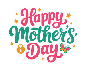 Obraz premium A colorful Happy Mother's Day greeting with a butterfly and lock
