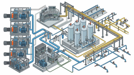 Obraz premium Industrial process system with machinery and piping.