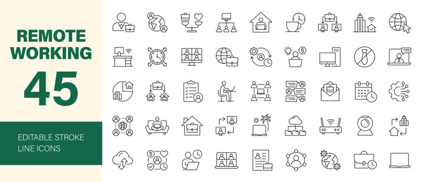 Remote working icon set. Editable line icons. Vector illustration.