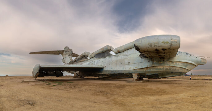 The old Soviet Lun ekranoplane in Derbent. Dagestan
