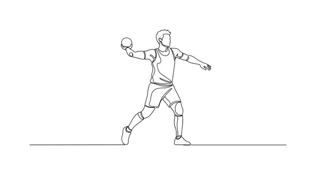 Ball Throw Competition. Minimalistic one-line drawing participant throwing a ball during a sports day field event, continuous single black line on white